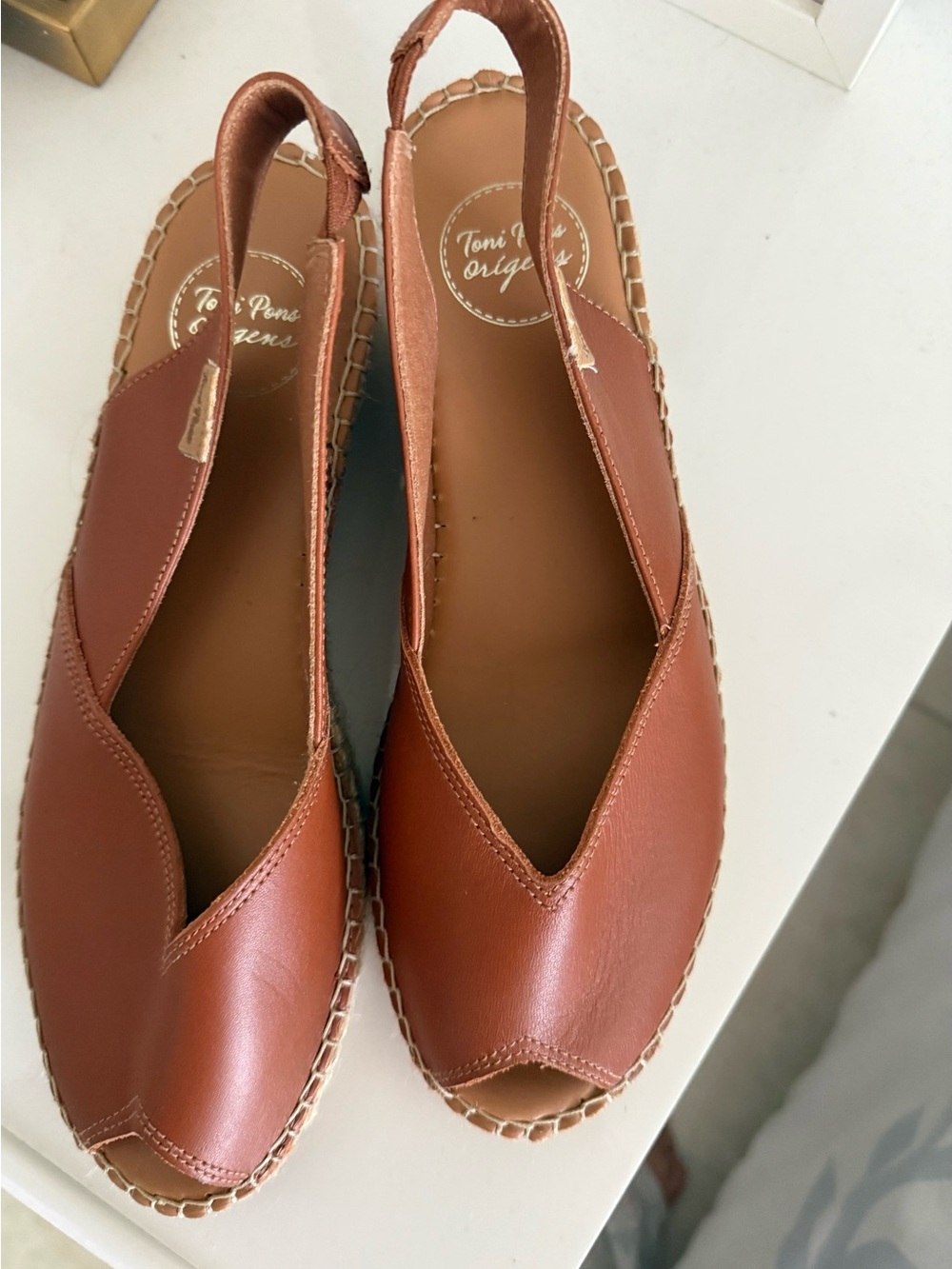 Toni Pons Classic Tan Leather Espadrille Slingback Flats